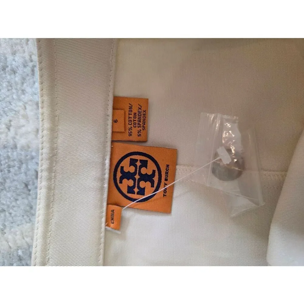 Tory Burch Pencil Skirt Cream Logo Button Front Cargo Pocket NWT $265 Sz 6